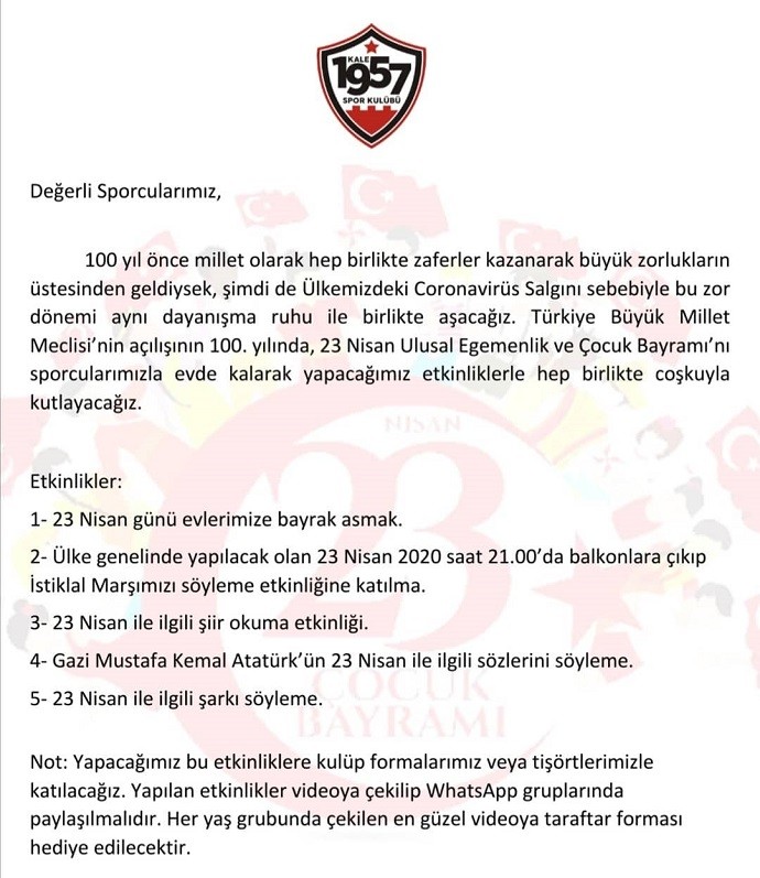 Kale 1957 Spor Kulübü 23 Nisan'a Hazırlanıyor