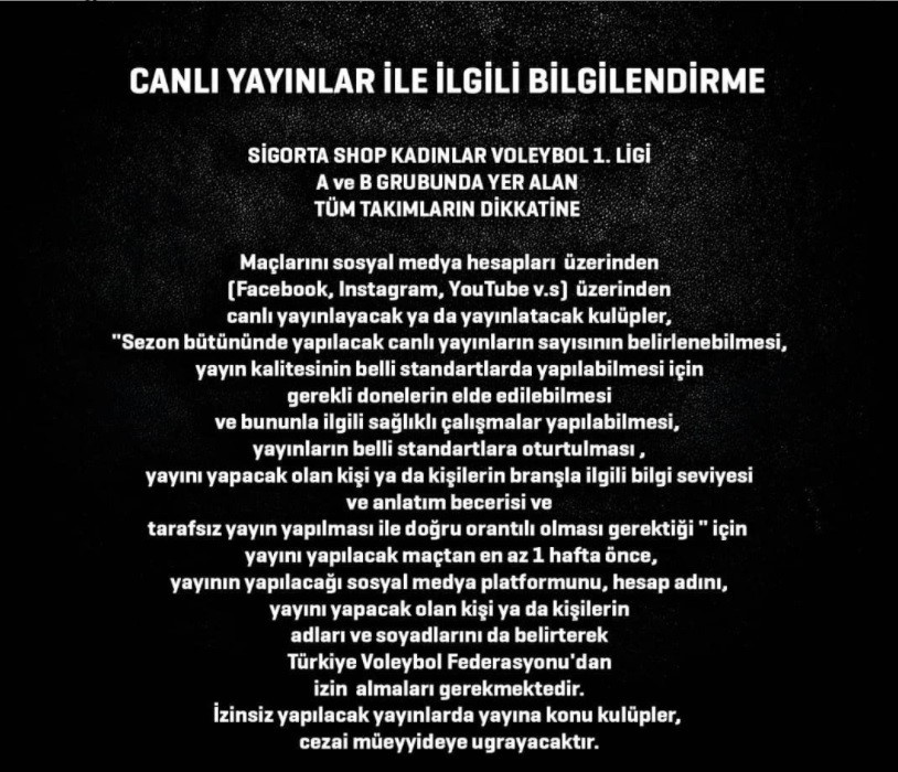 Sigorta Shop Kadınlar 1.Ligi kulüplerine önemli bilgilendirme