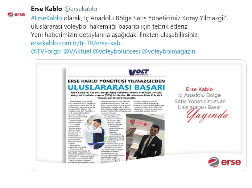 ERSE Kablo, Koray Yılmazgil'in Başarısını Duyurdu