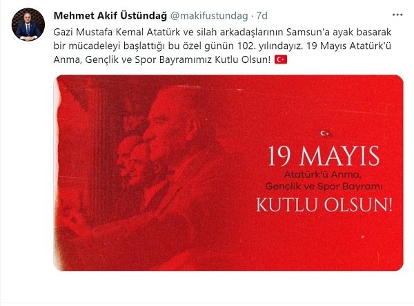 Başkan Üstündağ'dan 19 Mayıs Mesajı