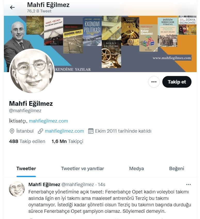 Ekonomist Mahfi Eğilmez'den Terzic'e tepki 'Fenerbahçe Opet şampiyon olamaz. Söylemedi demeyin."
