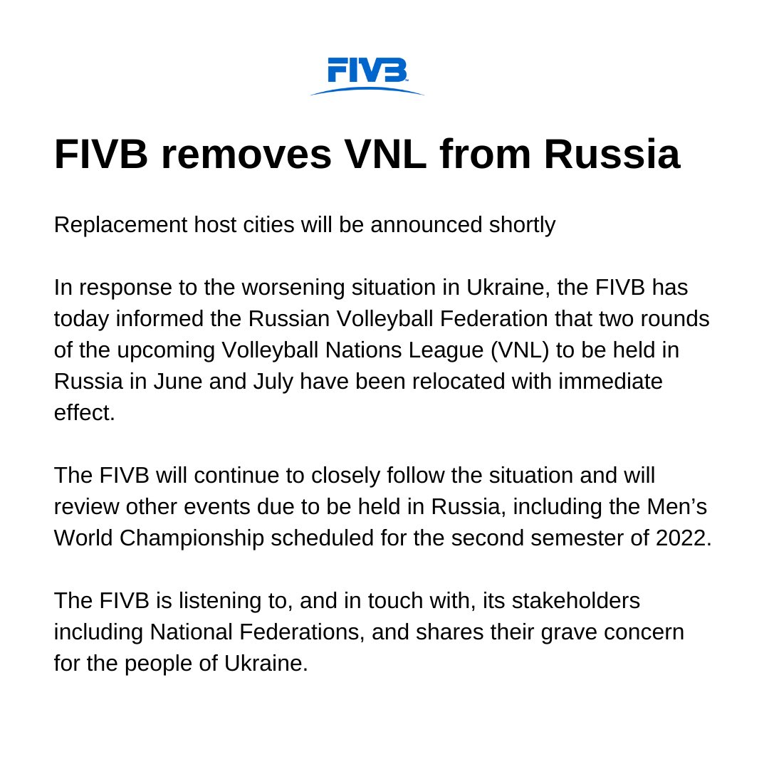 FIVB, Rusya'da oynanacak 2 VNL Etabını İptal Etti