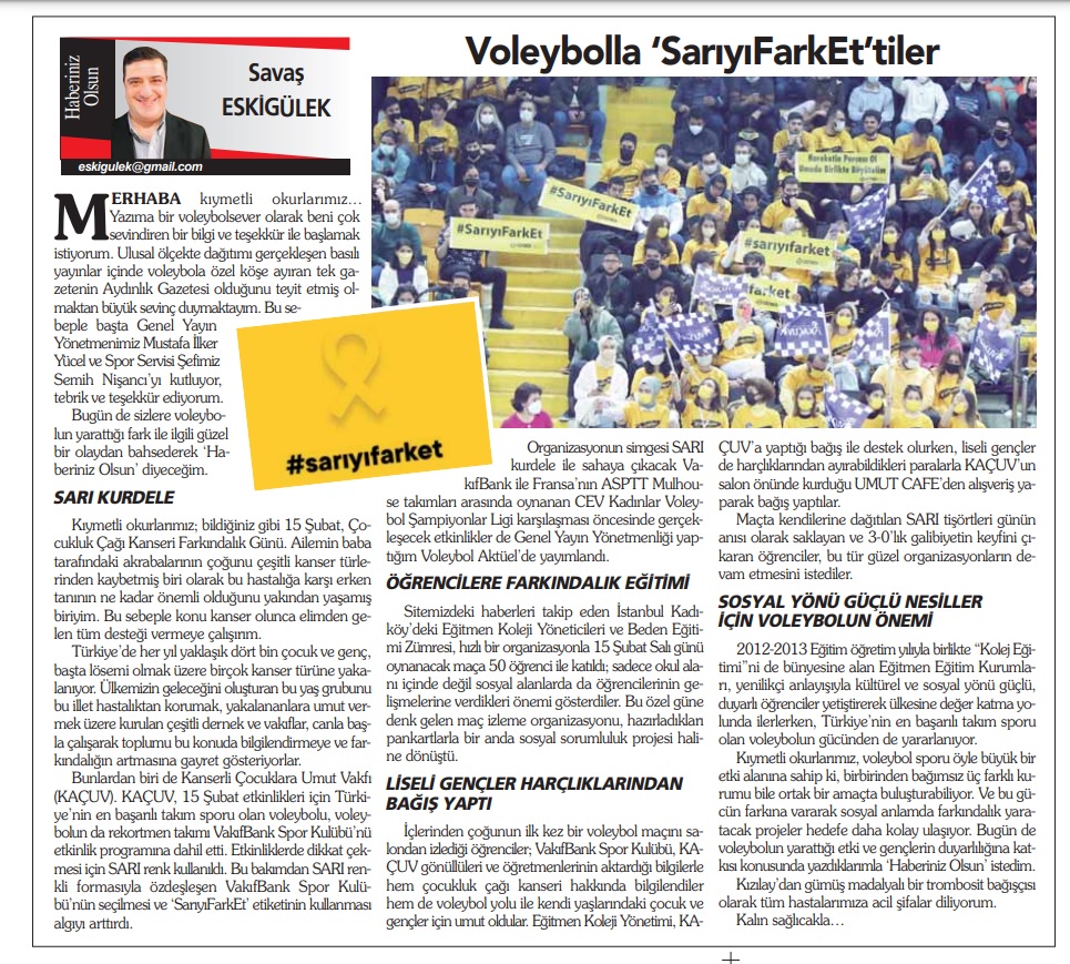Voleybolla #SarıyıFarkEt’tiler
