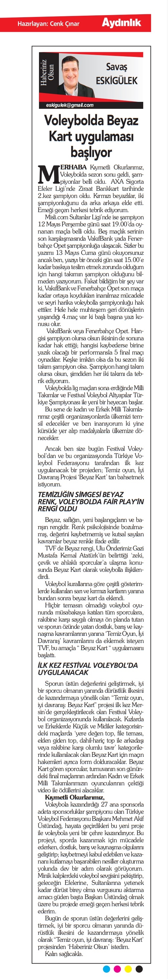 Voleybolda Beyaz Kart Uygulaması Başlıyor