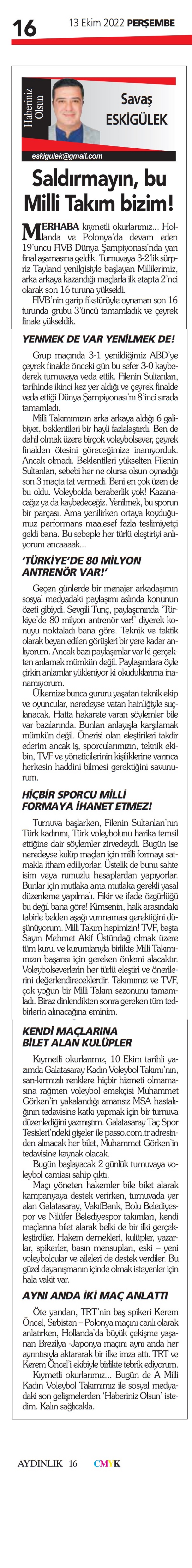 Saldırmayın, Bu Milli Takım Bizim