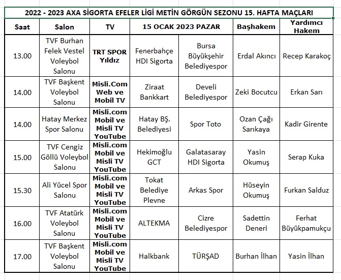 Efeler Ligi’nde 15. haftanın hakemleri açıklandı