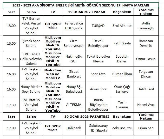 Efeler Ligi’nde 17. haftanın hakemleri açıklandı
