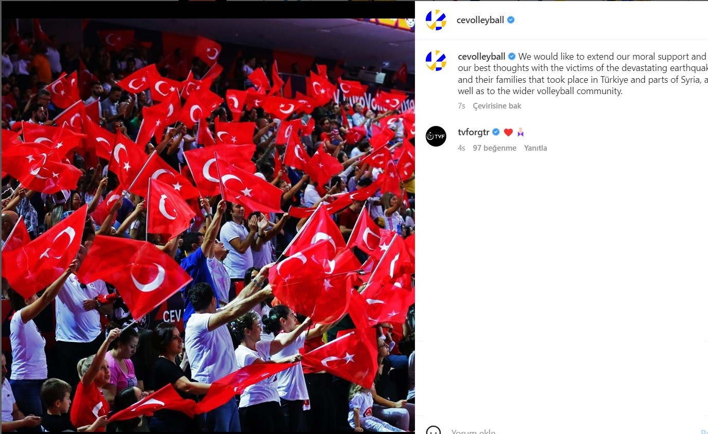 CEV'den Türkiye'ye Geçmiş Olsun Mesajı
