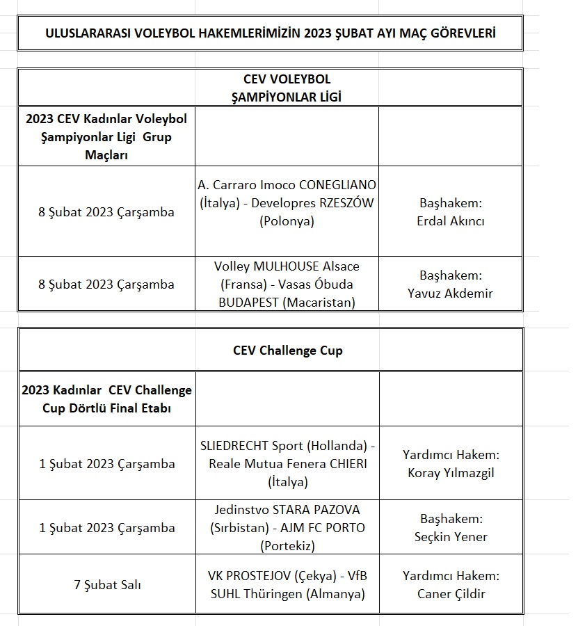 CEV'den 5 Hakemimize Görev