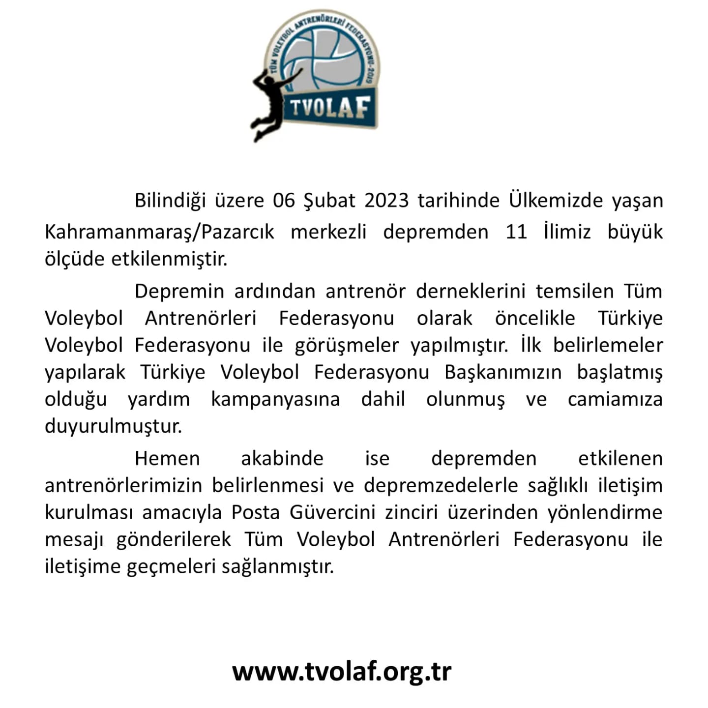 TVOLAF'tan Deprem Faaliyetleri Hakkında Bilgilendirme TVOLAF'tan Deprem Faaliyetleri Hakkında Bilgilendirme