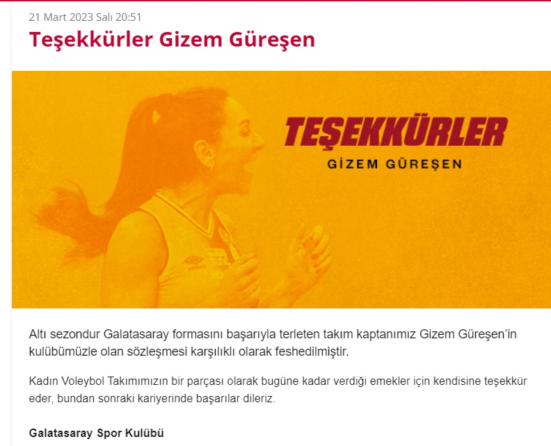 Galatasaray'dan Gizem'e Teşekkür