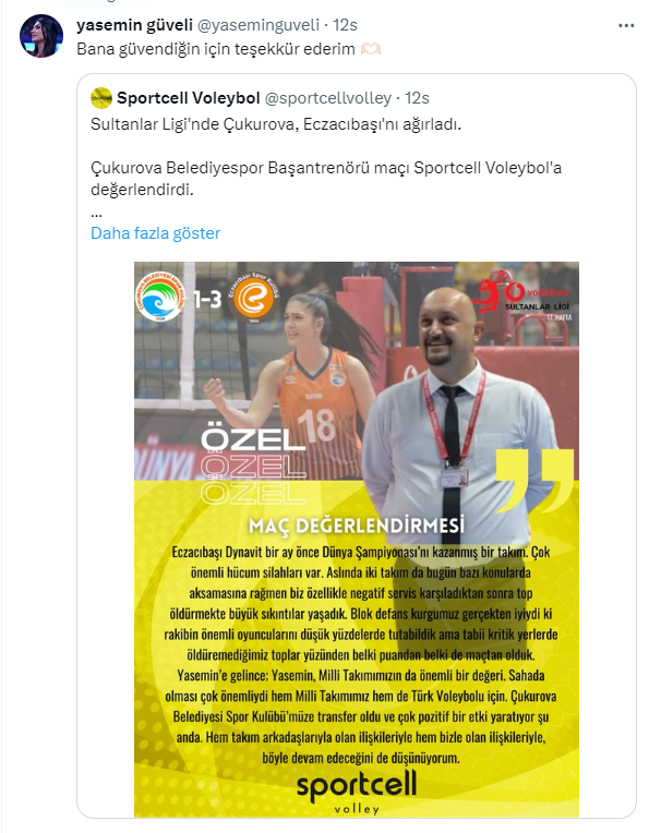 Yasemin Güveli'den Teşekkür