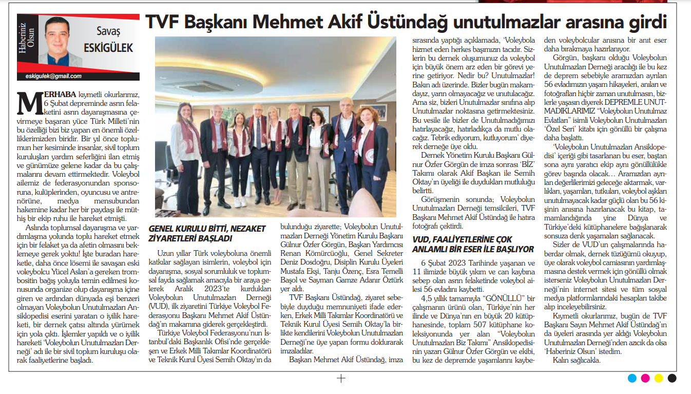 TVF Başkanı Üstündağ Unutulmazlar Arasına Girdi