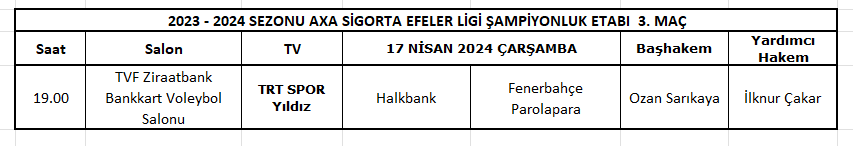 Efeler Ligi Final Serisi 3.maçı hakemleri belli oldu