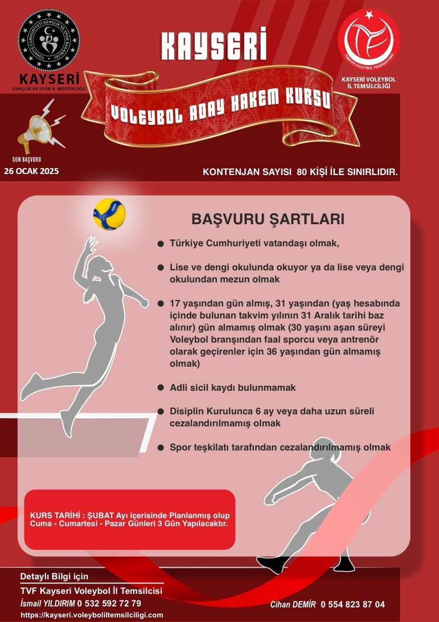 Kayseri Aday Voleybol Hakem Kursu açılıyor