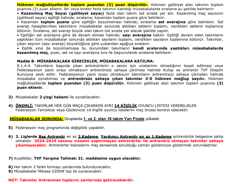 2.Lig Kadınlar Çeyrek Final Fikstürü, Talimatı ve Antrenman Programı Açıklandı