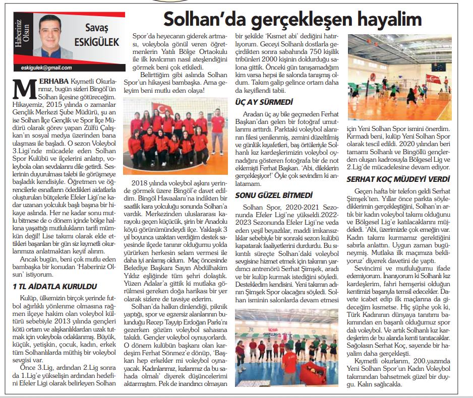 Solhan'da gerçekleşen hayalim!