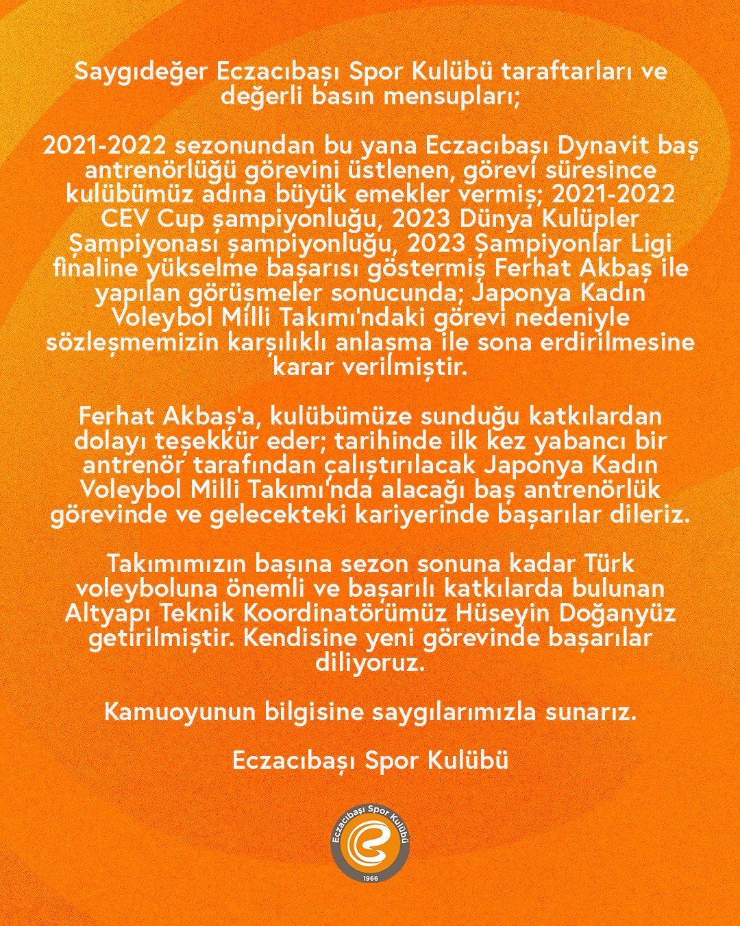 Ferhat Akbaş ile yollar ayrıldı, takım Hüseyin Doğanyüz'e emanet