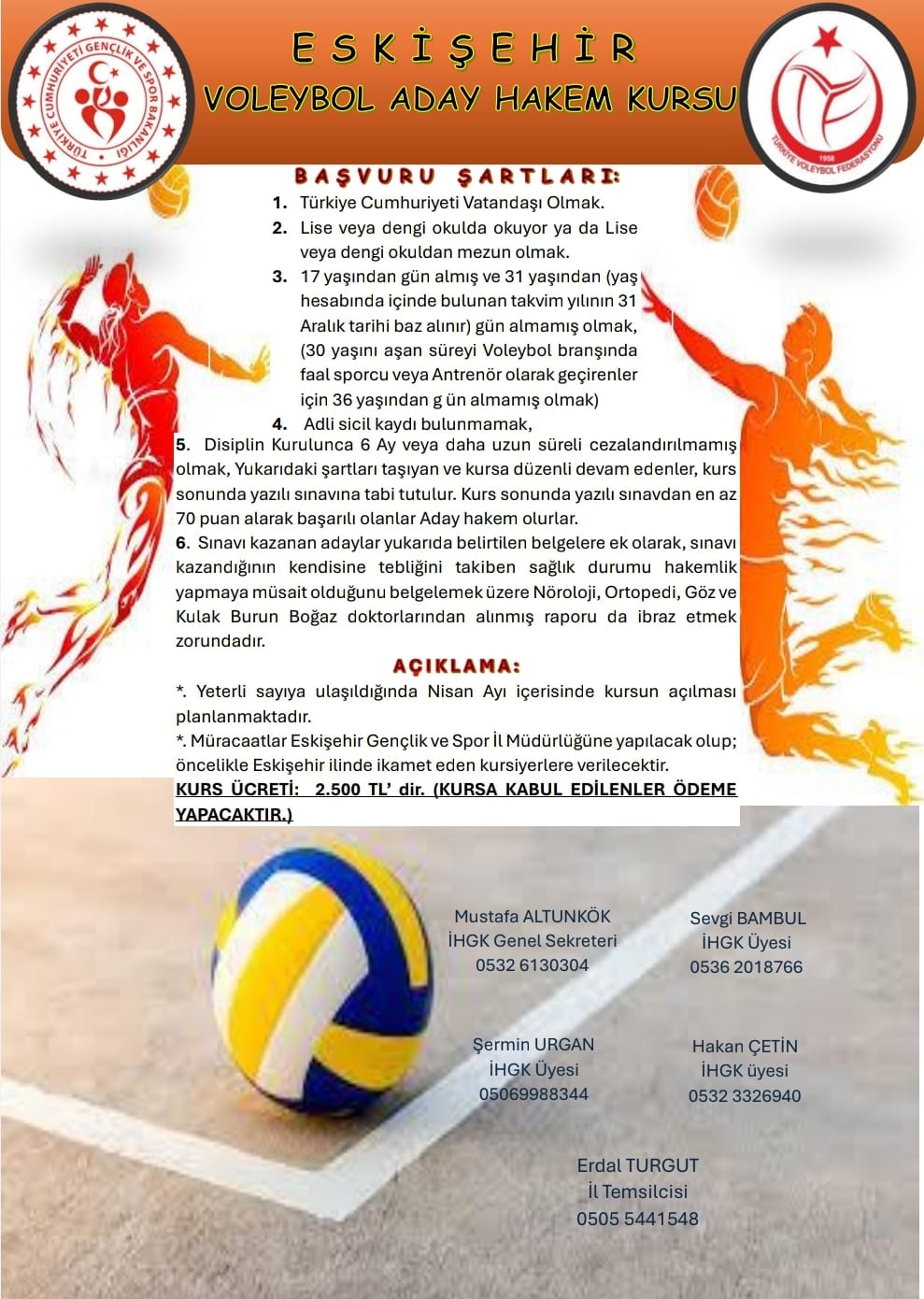 Eskişehir'de Voleybol Aday Hakem Kursu Açılıyor