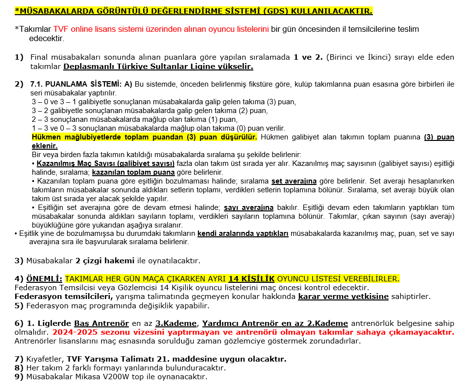 KFC Kadınlar 1. Lig Final Talimatı ve antrenman programı açıklandı