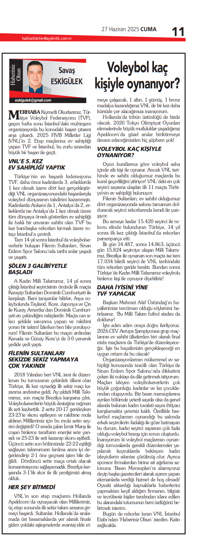 Voleybol kaç kişiyle oynanıyor?