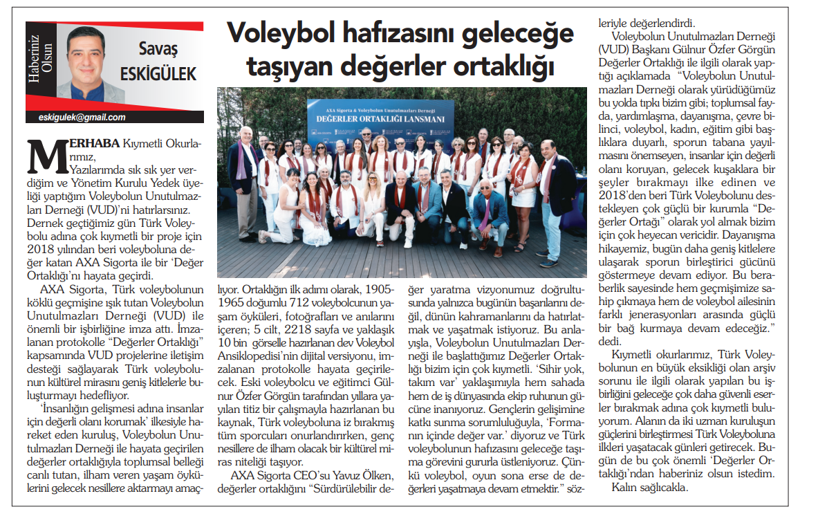 Voleybol Hafızasını Geleceğe Taşıyan Değerler Ortaklığı
