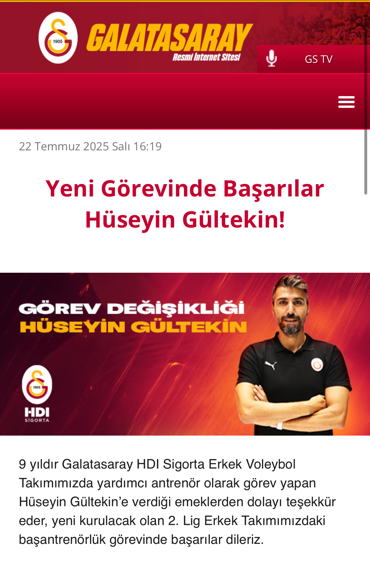 Hüseyin Gültekin Galatasaray’ın 2. Lig takımına başantrenör oldu